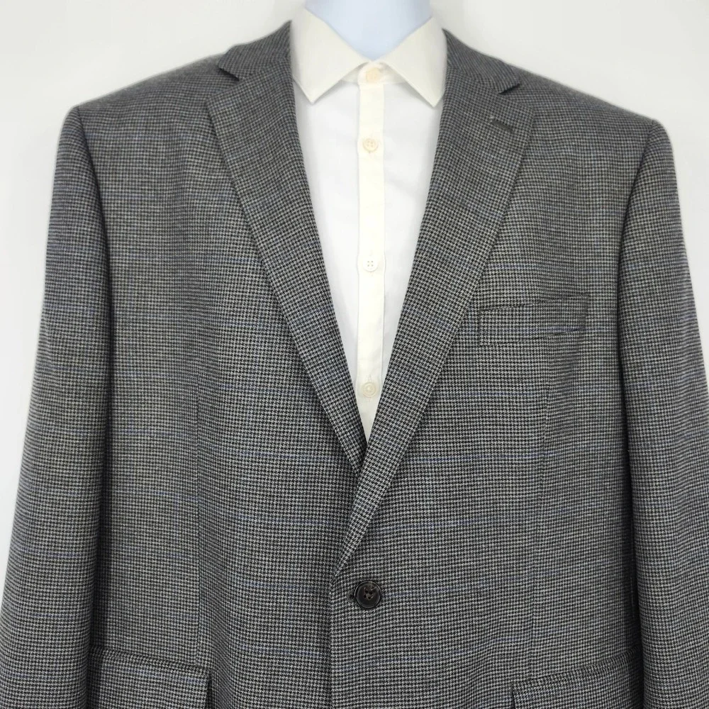 CHAPS‎ Grey Blue Houndstooth Two Button Sport Coat Mens 46R Casual Office Blazer